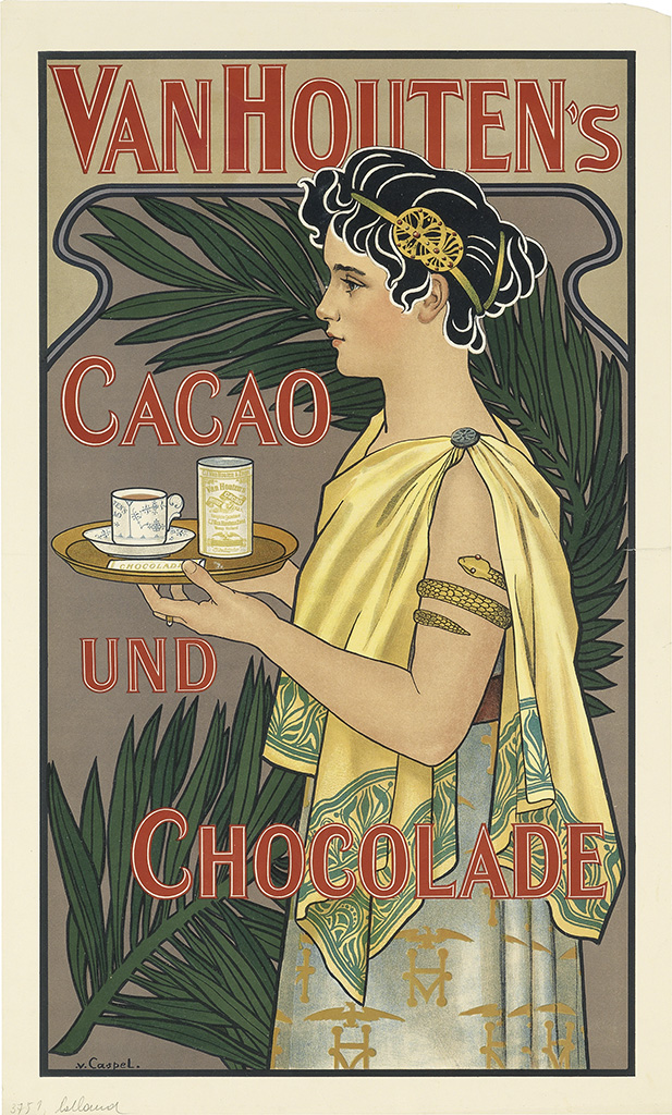 JOHANN G. VAN CASPEL (1870-1928). VAN HOUTENS CACAO UND CHOCOLADE. Circa 1898. 27x16 inches, 70x42 cm.